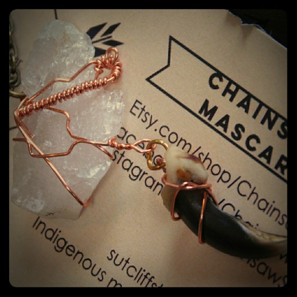 OOP quartz crystal wire wrap coyote claw necklace